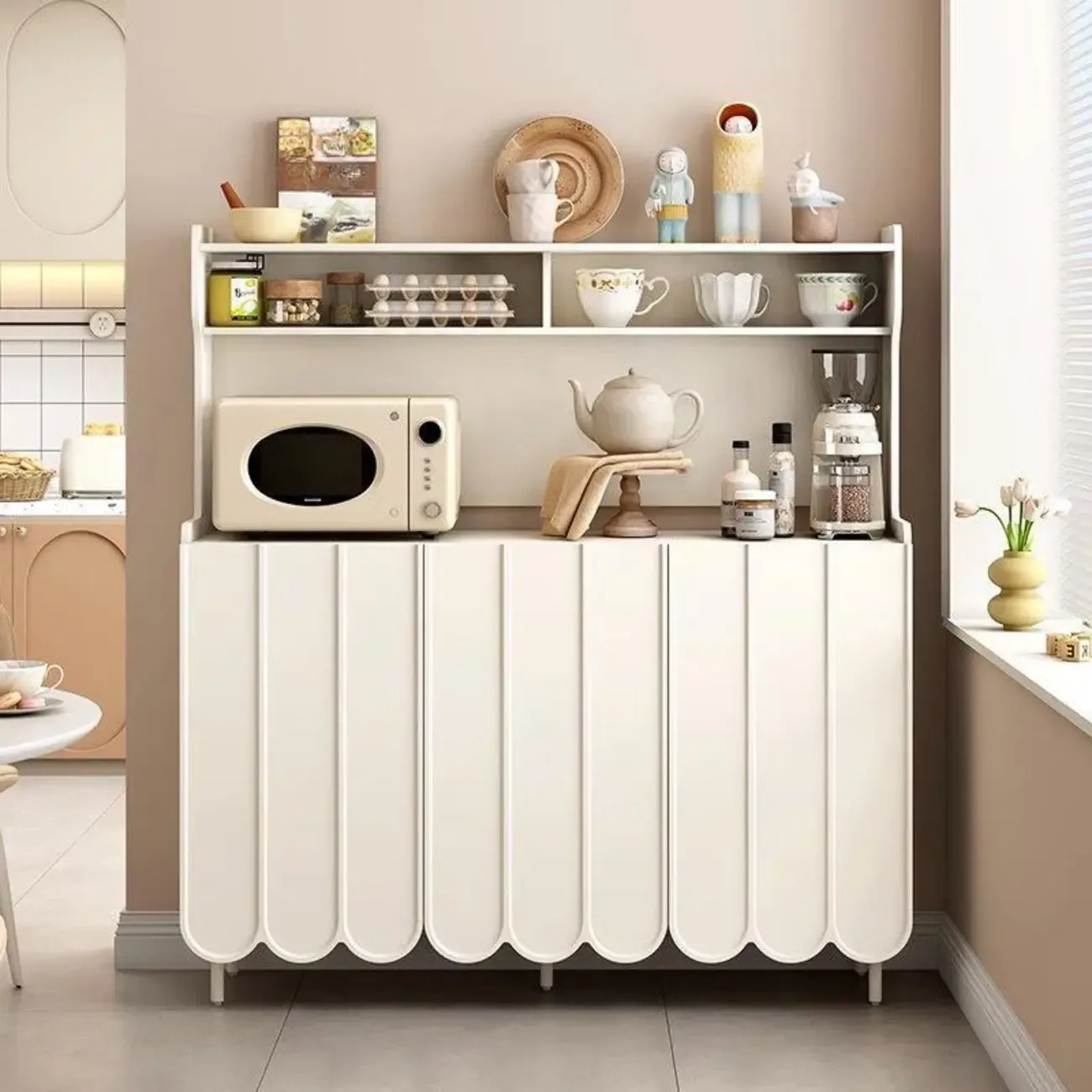 Modish Cream Wood Narrow Sideboard