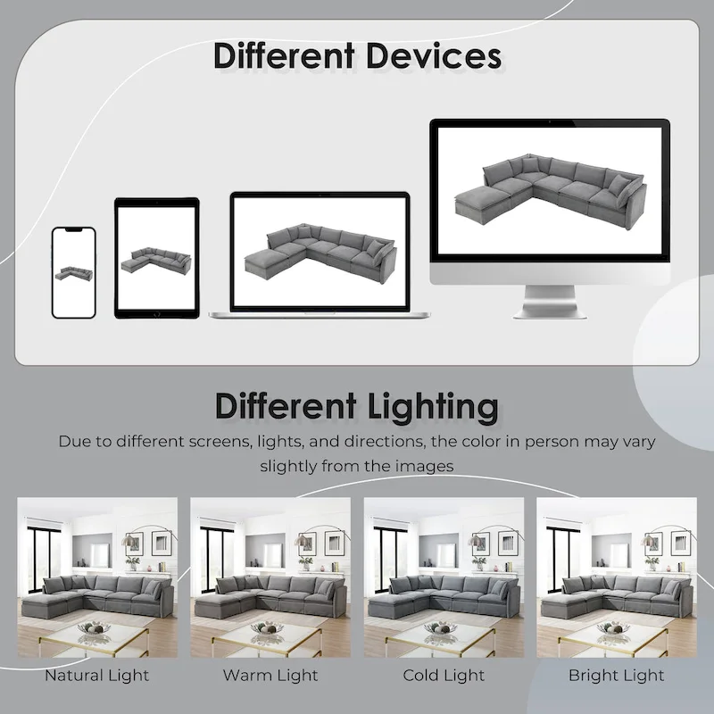 L Shaped Modular Sectional Chenille Sofa with Movable Ottoman