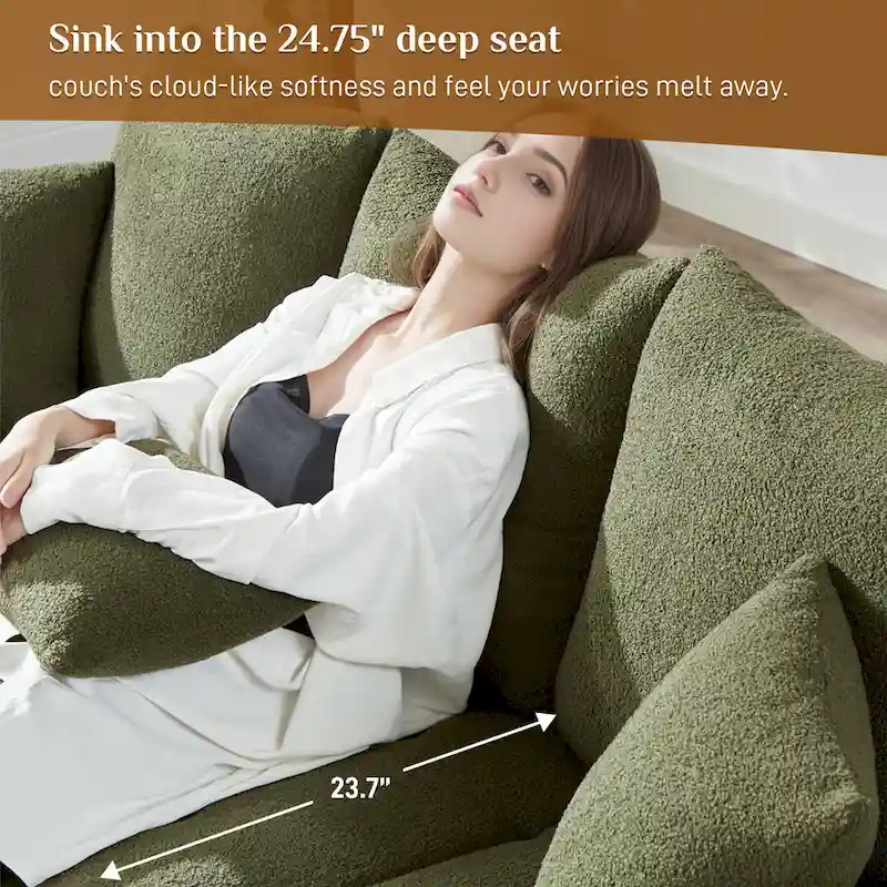Ouyessir Overstuffed Upholstered Deep Seat Soft Fabric Sofa with 3 Pillows