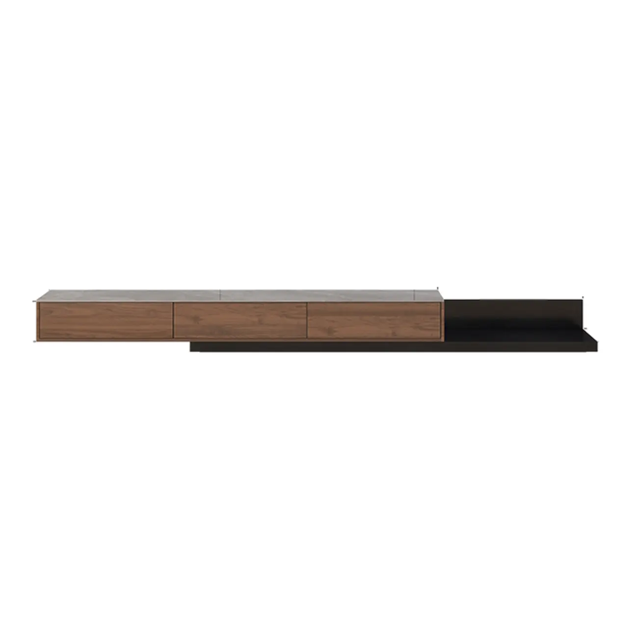71 Walnut-Black Modern Stone TV Console with Drawers