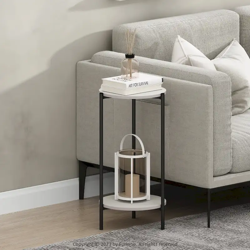 Furinno Besi 2-Tier Modern Tall Round Side End Table with Sturdy Metal Legs, Americano