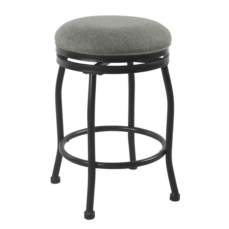 Metal Counter Stool with Swivelling Fabric Padded Seat, Gray and Black