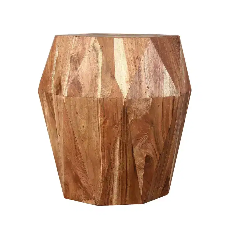 The Urban Port 22" Artisanal End Side Table Multifaceted Solid Acacia Wood Octagon Top Natural Brown