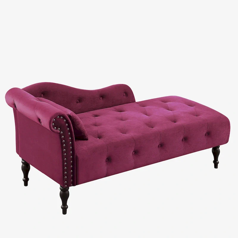Modern 60.6 Velvet Upholstered Buttons Tufted Chaise Lounge Chair with Solid Wood Legs and Nailheads