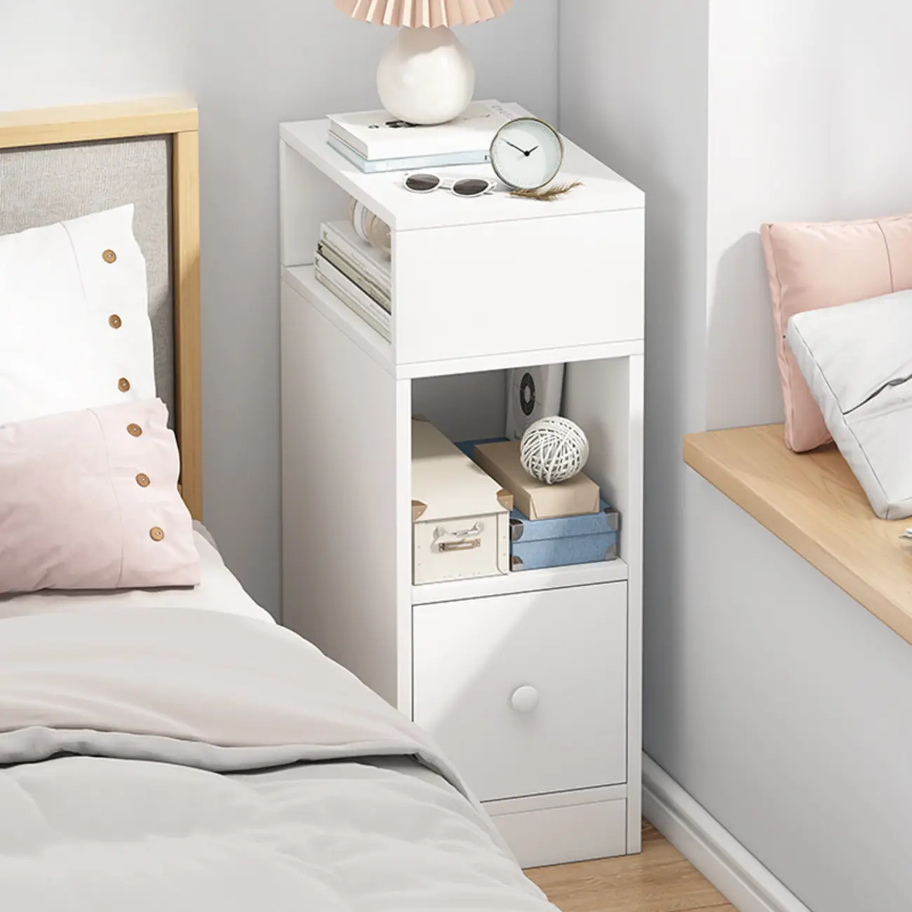 Natural Finish Casual Engineered Wood 3 Drawer Nightstand