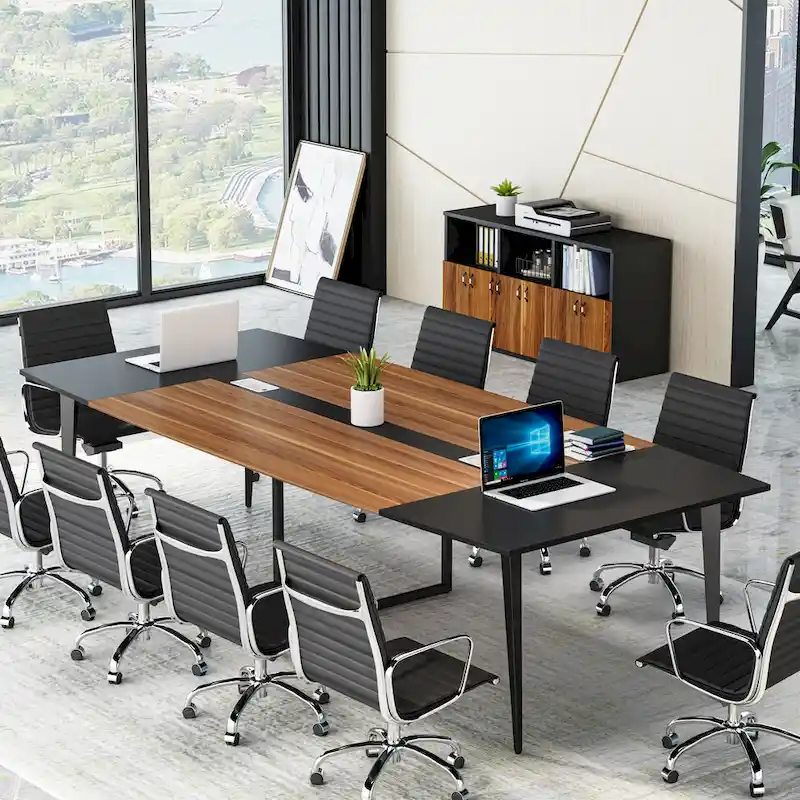 8FT Conference Table,Boat Shaped Meeting Table with Rectangle Grommet