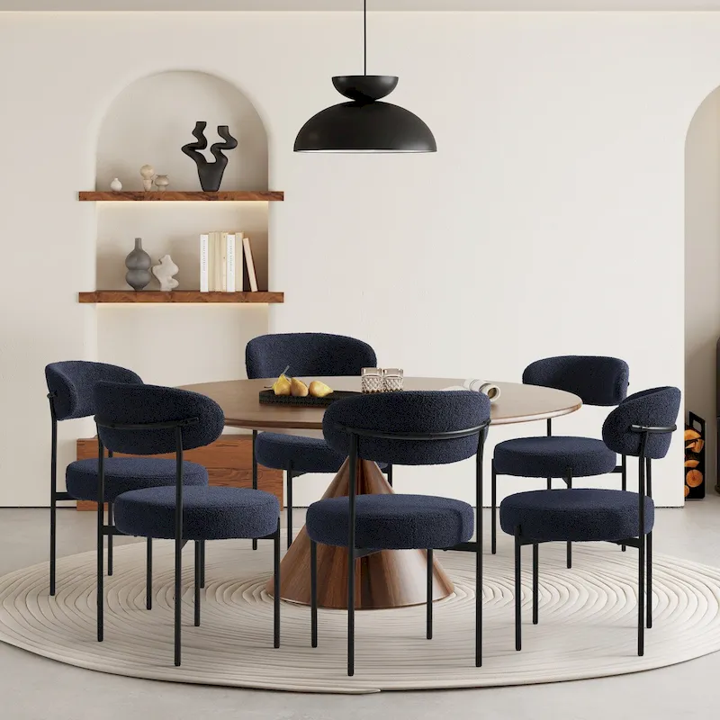 Bayville Mid-Century Curved Back Fabric Upholstered Metal Dining Chair (Set of 6)