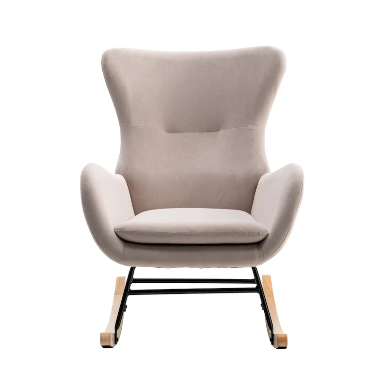 Velvet Upholstered Rocking Chair with Rubber Wood Legs