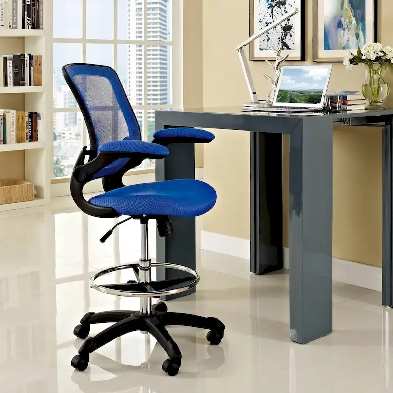Adjustable Height Drafting Chair with Mesh Back & Rolling Casters