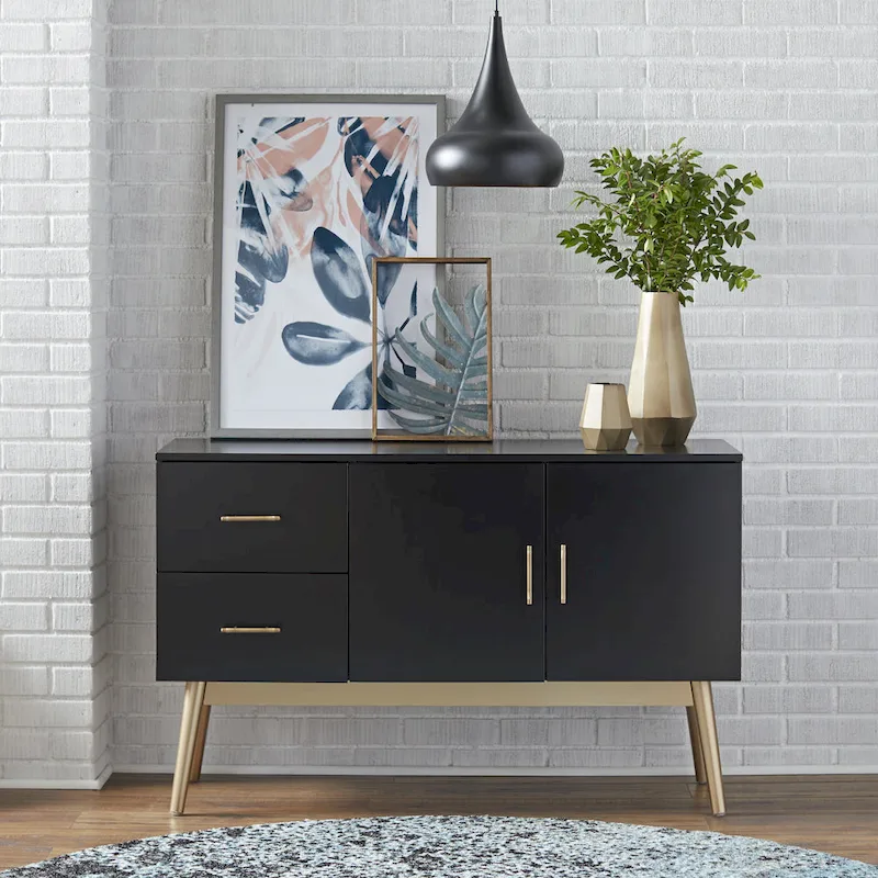 Walnut & Black Mid-Century Buffet Sideboard