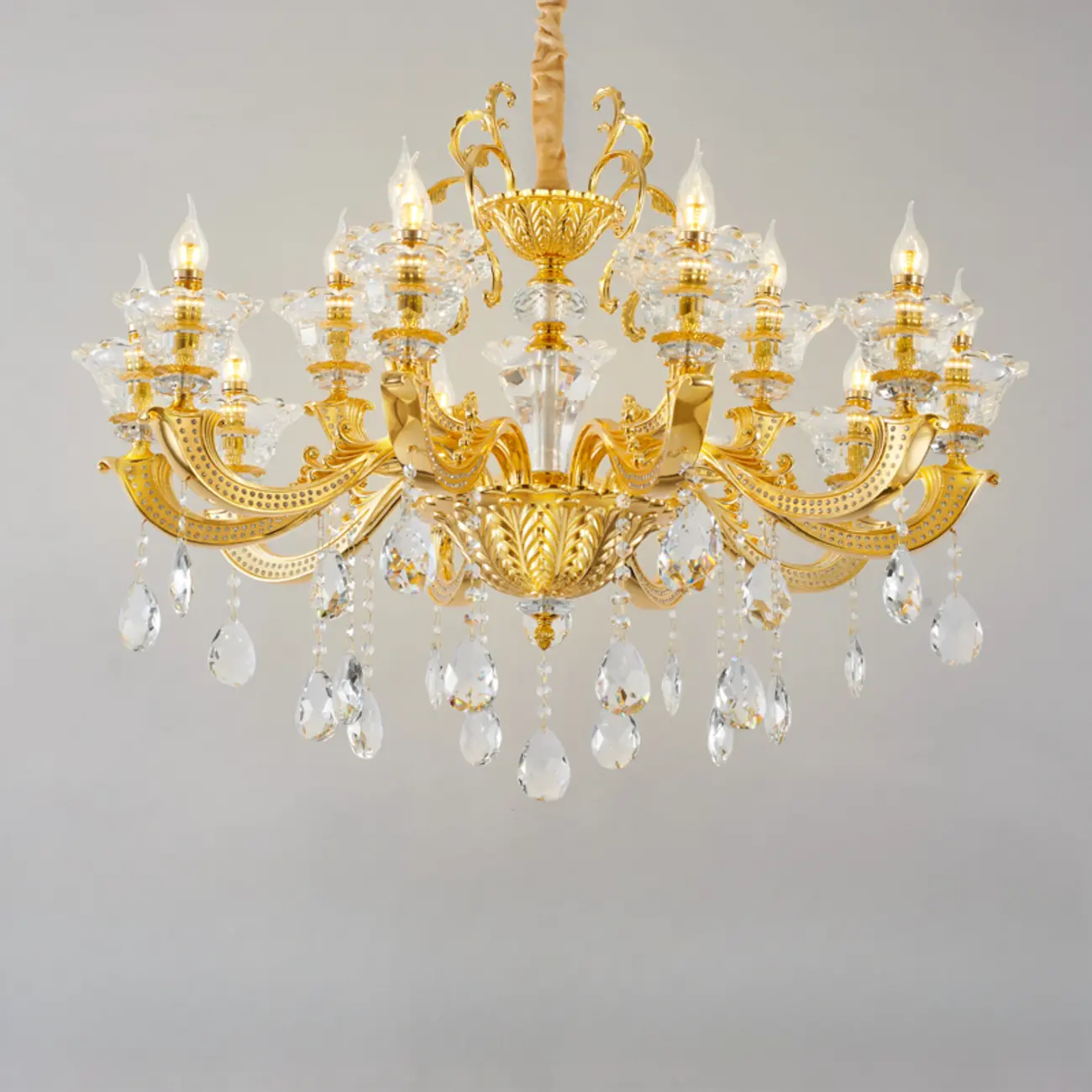 Living Room Golden Crystal Pendant Up Light Chandelier With Candelabra