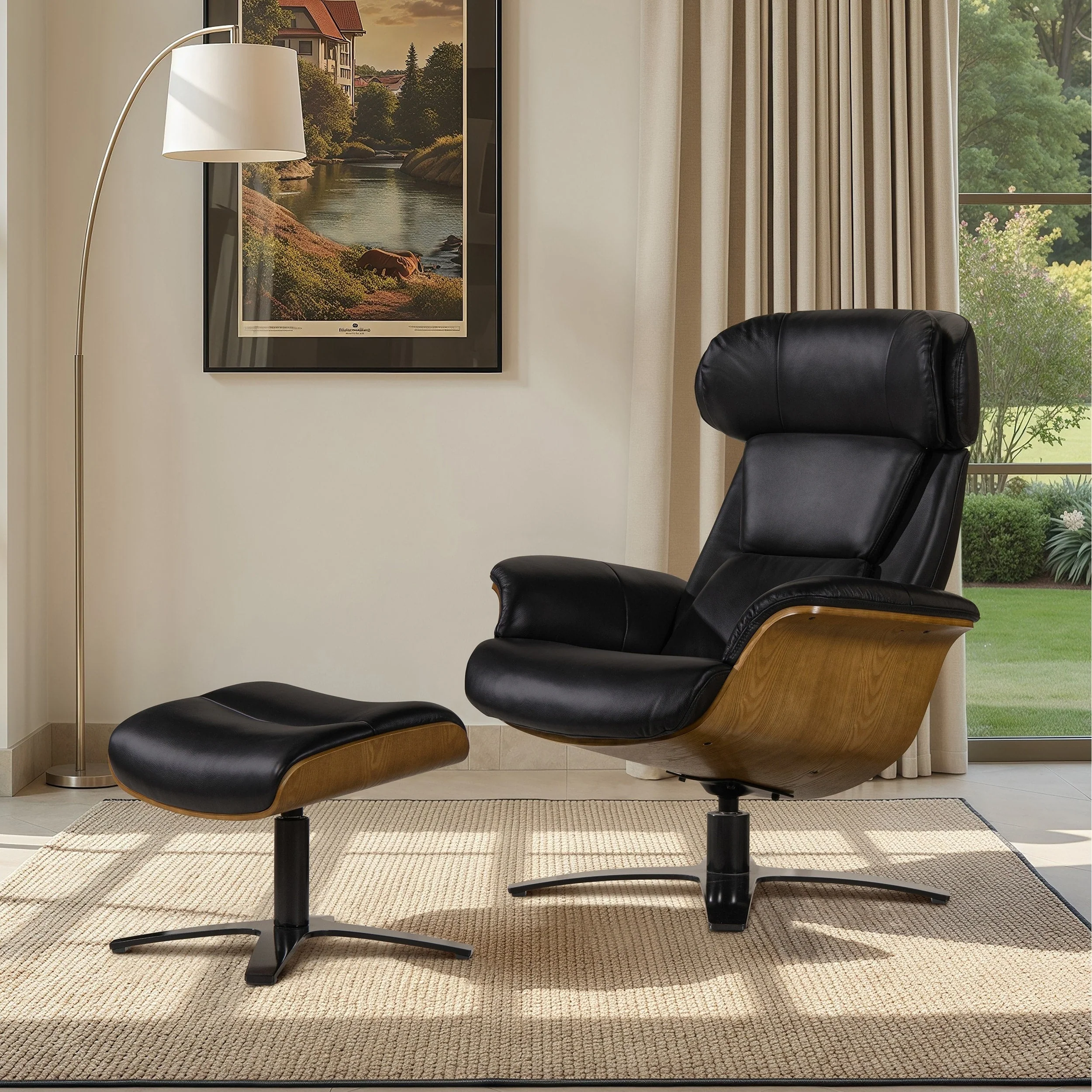 Jovan 31.5 Genuine Leather Recliner Lounge Chair with Ottoman