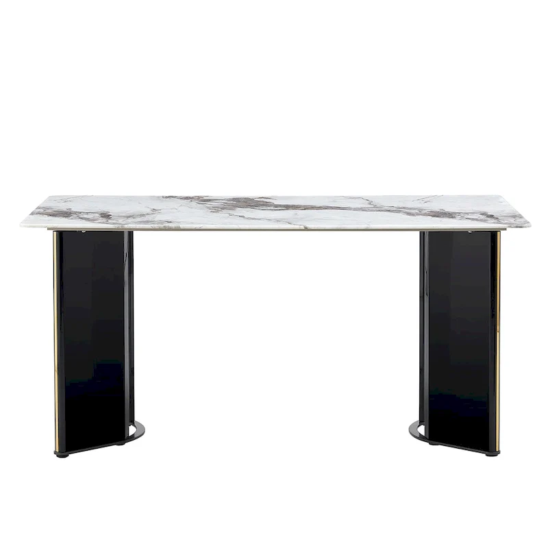 White Imitation Marble Rectangular Dining Table - White Marble