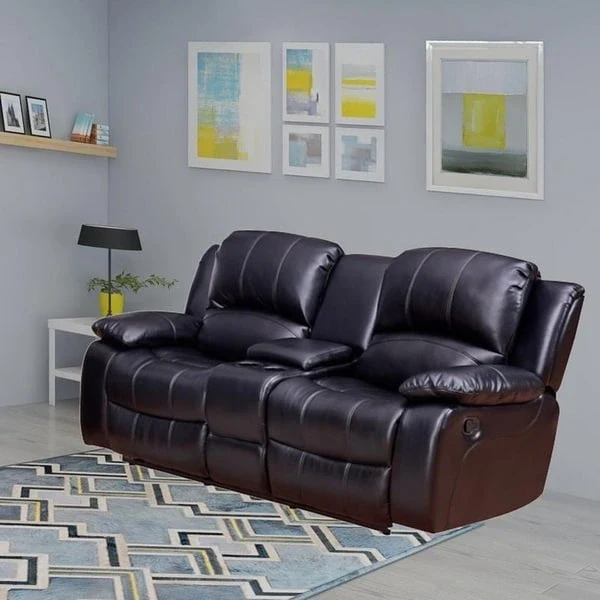 Vanity Art Bonded Leather Manual Reclining Storage Loveseat - N/A