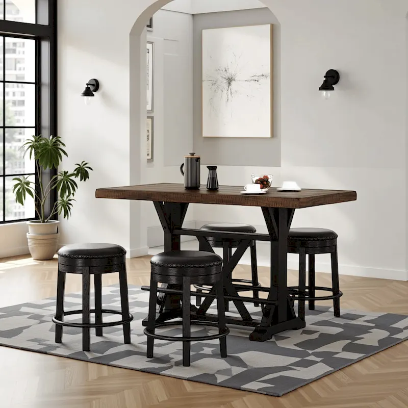 Brown & Black, Pedestal Base, Counter Height Dining Table, Seats 4