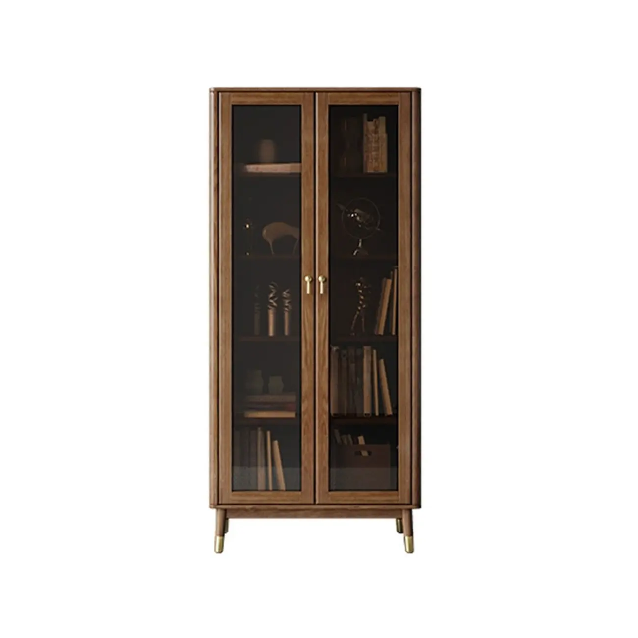 5-Tier Brown Ash Wood Glass Door Bookcase