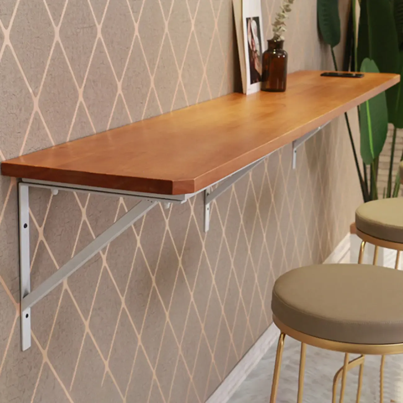 Rectangular Solid Wood Wall Mounted Bar Table
