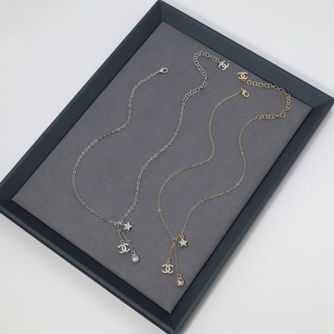 CCN343 Chanel crystal cc logo star tassel necklace - ccjewelryacc