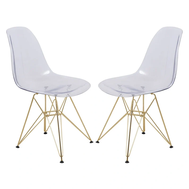 Cresco Plastic Dining Side Chair with Eiffel Base in Gold Set of 2 by LeisureMod