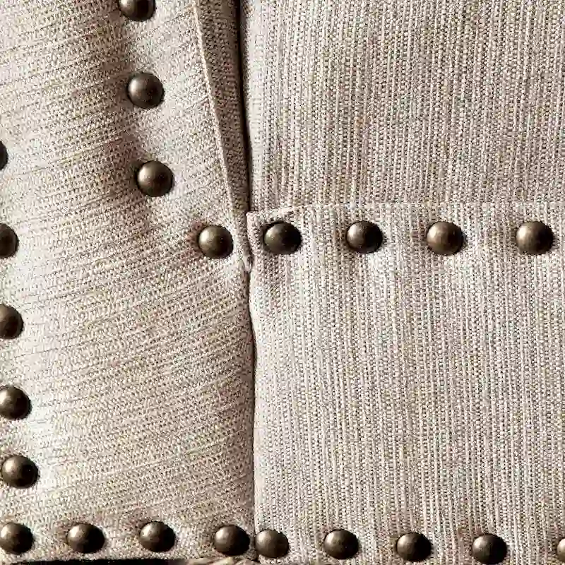 Dark Teal / Grey / Beige Linen Fabric Chaise Lounge with Nailhead Trim – Transitional Style, Seats 1