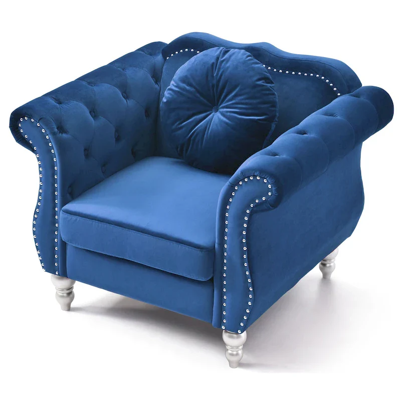 Navy Blue Velvet Accent Chair with Nailhead Trim
