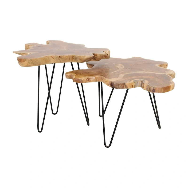 Natural Live-Edge Teak Wood Table With Iron Legs by East at Main