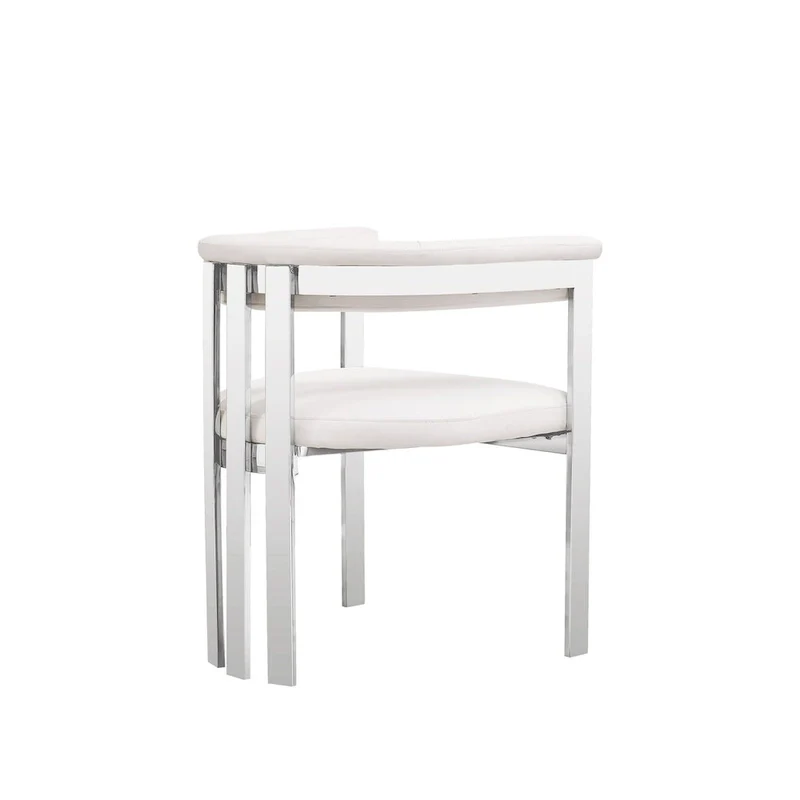 Cid Tayc 25 Inch Dining Chair, White Faux Leather, Stainless Steel Frame
