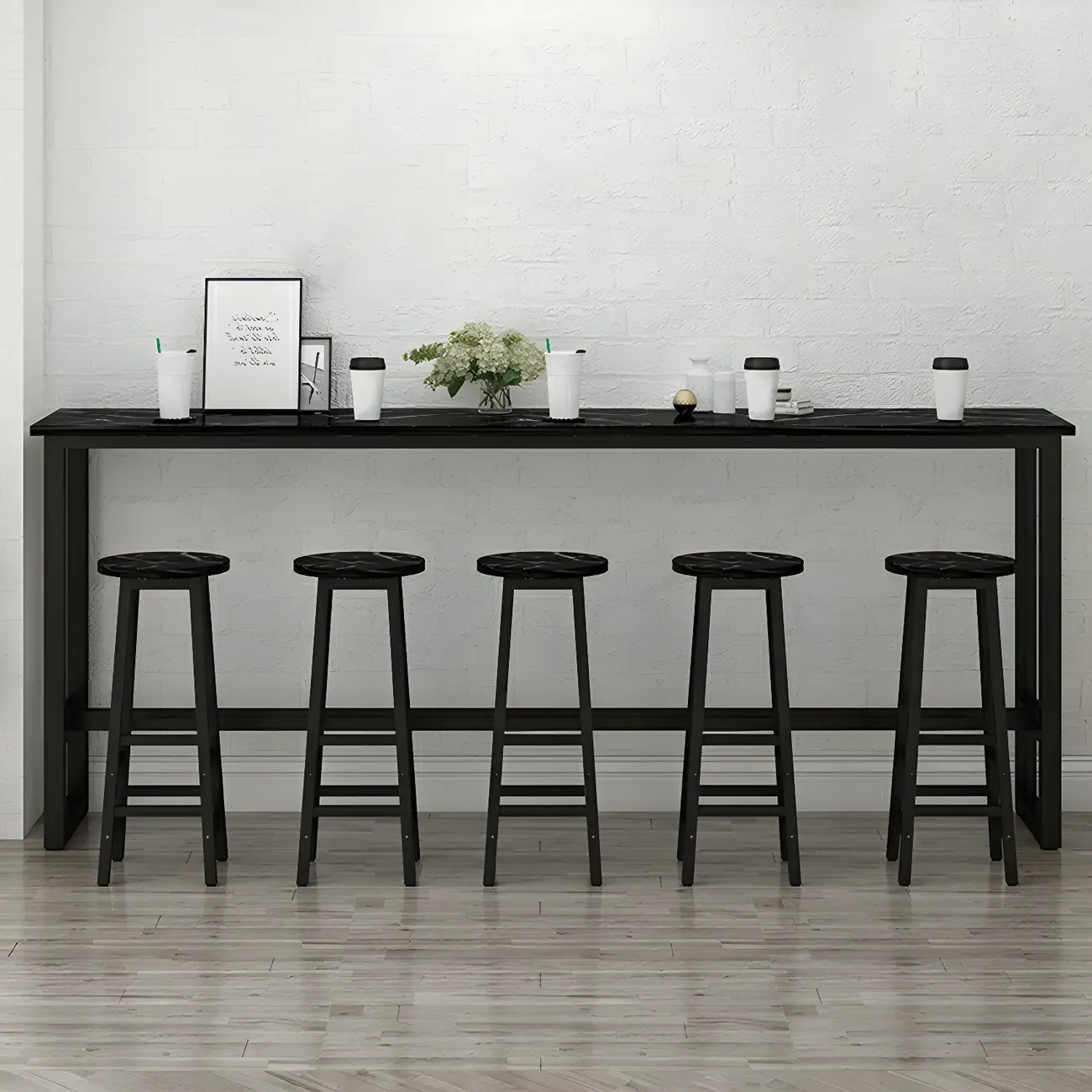 Rectangular Tall Wood Metal Base Bar Table Black