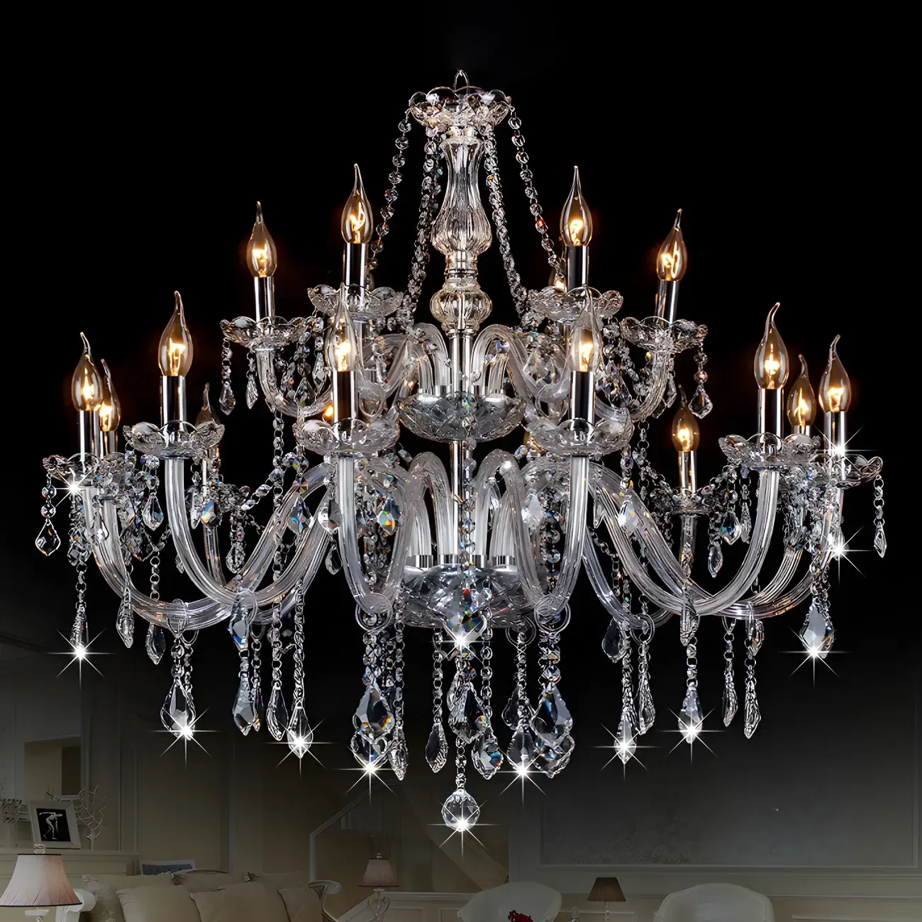 Mid-Century Luxurious Crystal Candelabra Chandelier