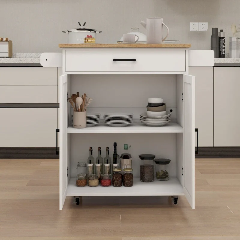 Rolling Kitchen Island Cart with Adjustable Shelves and Towel Rack
