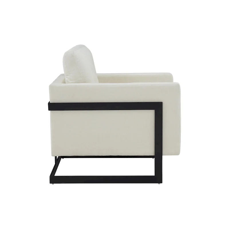 Contemporary Cream & Black Fabric Accent Chair, Two-Tone Modern Design, Living Room Chair