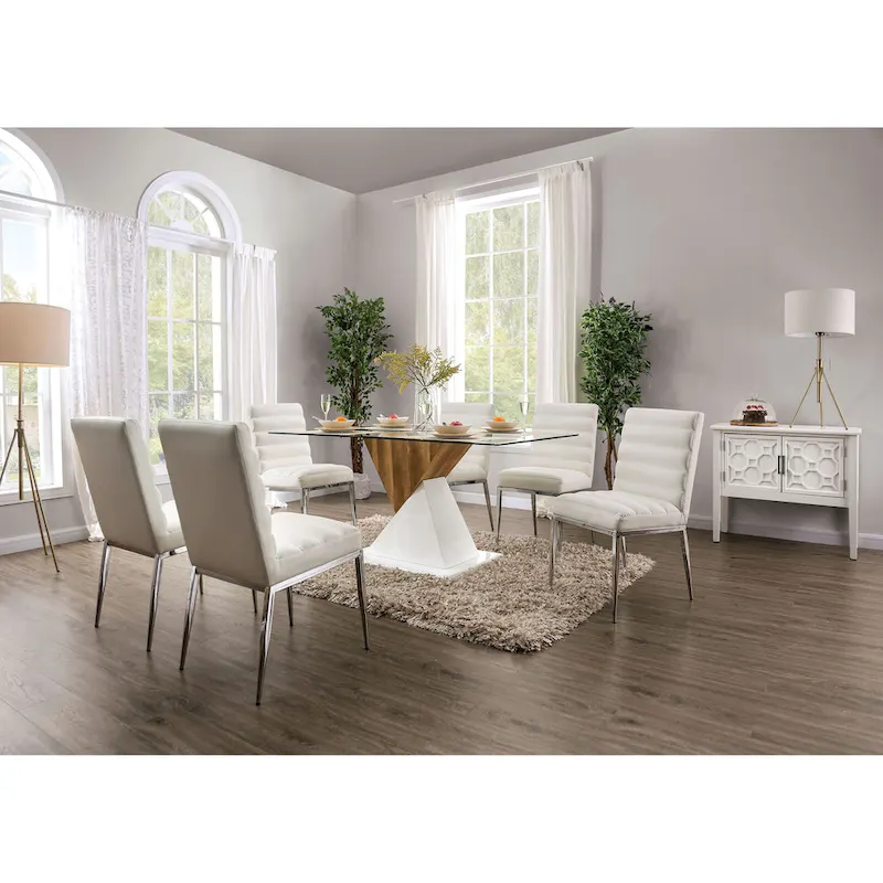 Modern White Channel Tufted Dining Chairs (Set of 2)