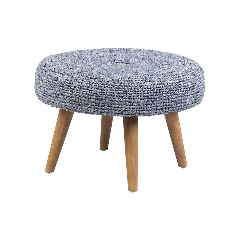 Natural Handmade Raffia Wood Ottoman by East at Main