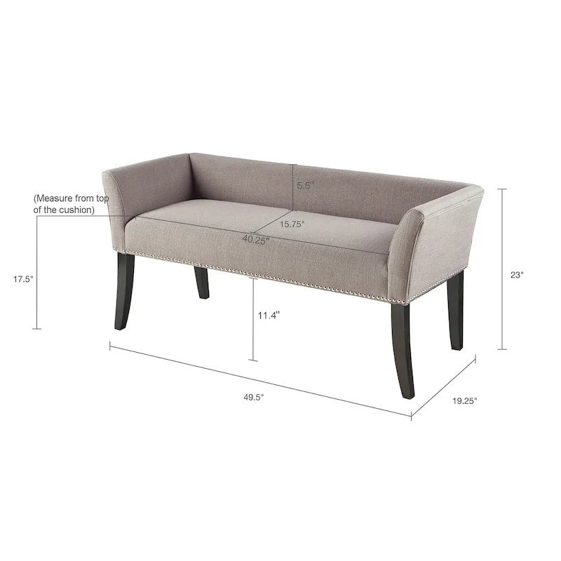 Madison Park Welburn 49.5 Upholstered Bench with Back & Wood Legs