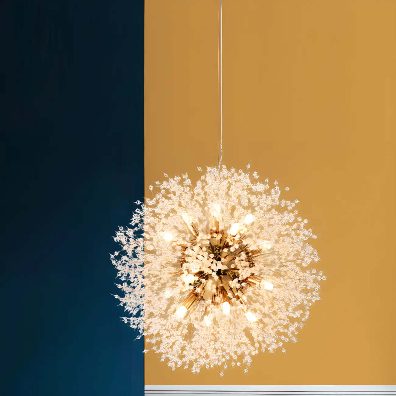 Modern Crystal Globe Chandelier with Starburst Design