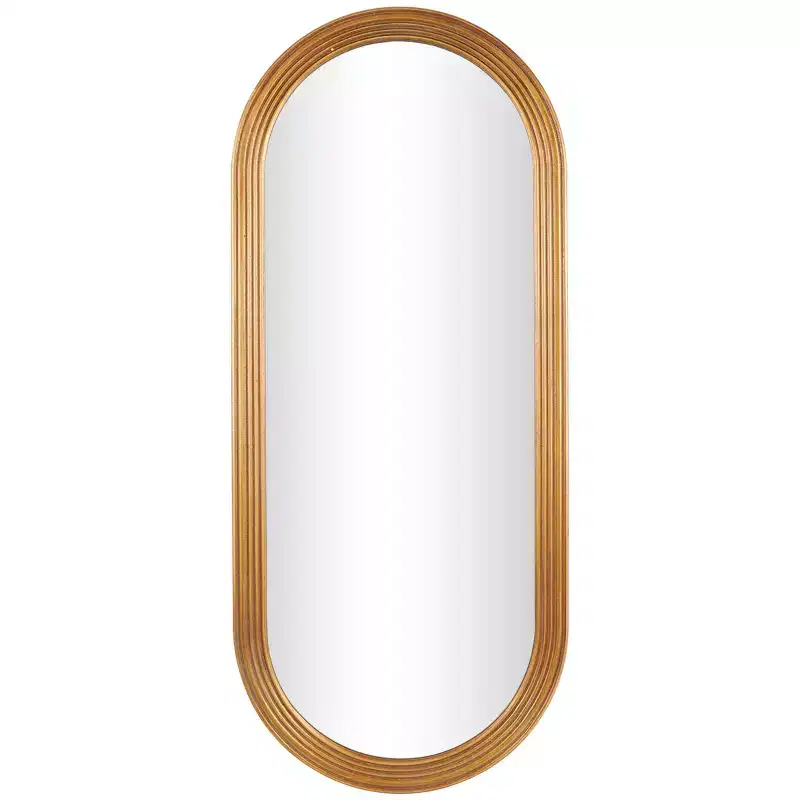 51"x22" Wooden Oval Wall Mirror with Dimensional Carved Frame Brown - Olivia & May