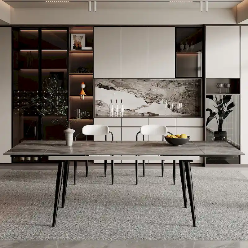 94.48 Rectangular Extendable Sintered Stone Dining Table