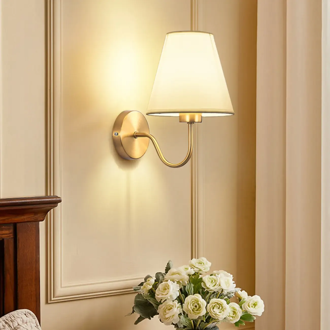 Modern Wall Sconce with Fabric Shade for Bedroom Lighting