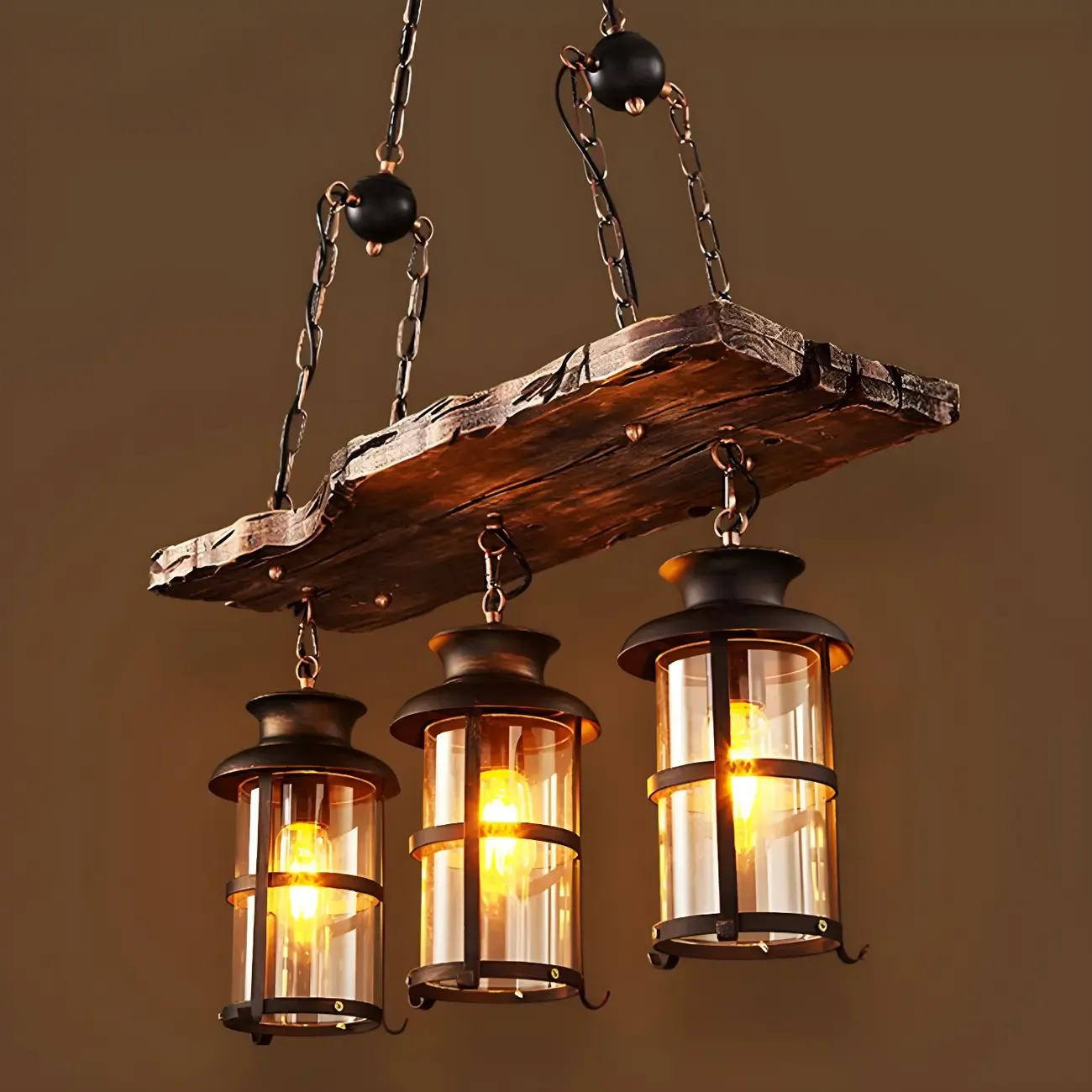 Rustic Industrial Large Wood Island Chandelier