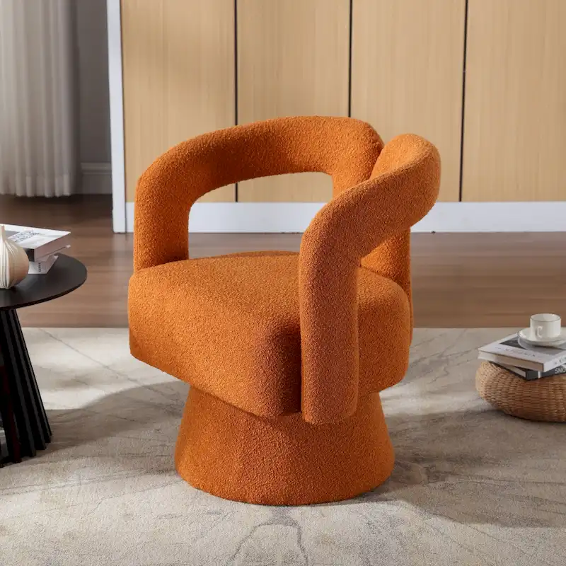 Boucle Upholstered 360° Swivel Barrel Accent Chair, Hardwood Frame, 15-Min Assembly, 6 Colors