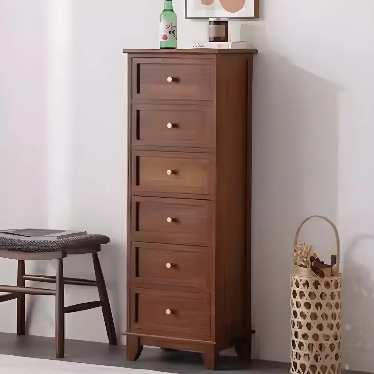 Industrial Rectangular Brown Wooden Drawer Cabinet