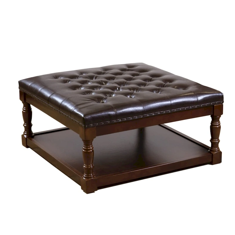 Cairona Tufted Bi-cast leather 34-Inch Shelved Ottoman Table