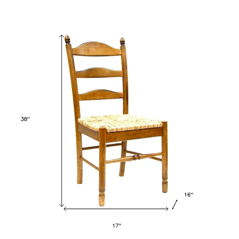 Ladder Back Dining Side Chair - Solid Wood with Woven Rush Seat, 38
