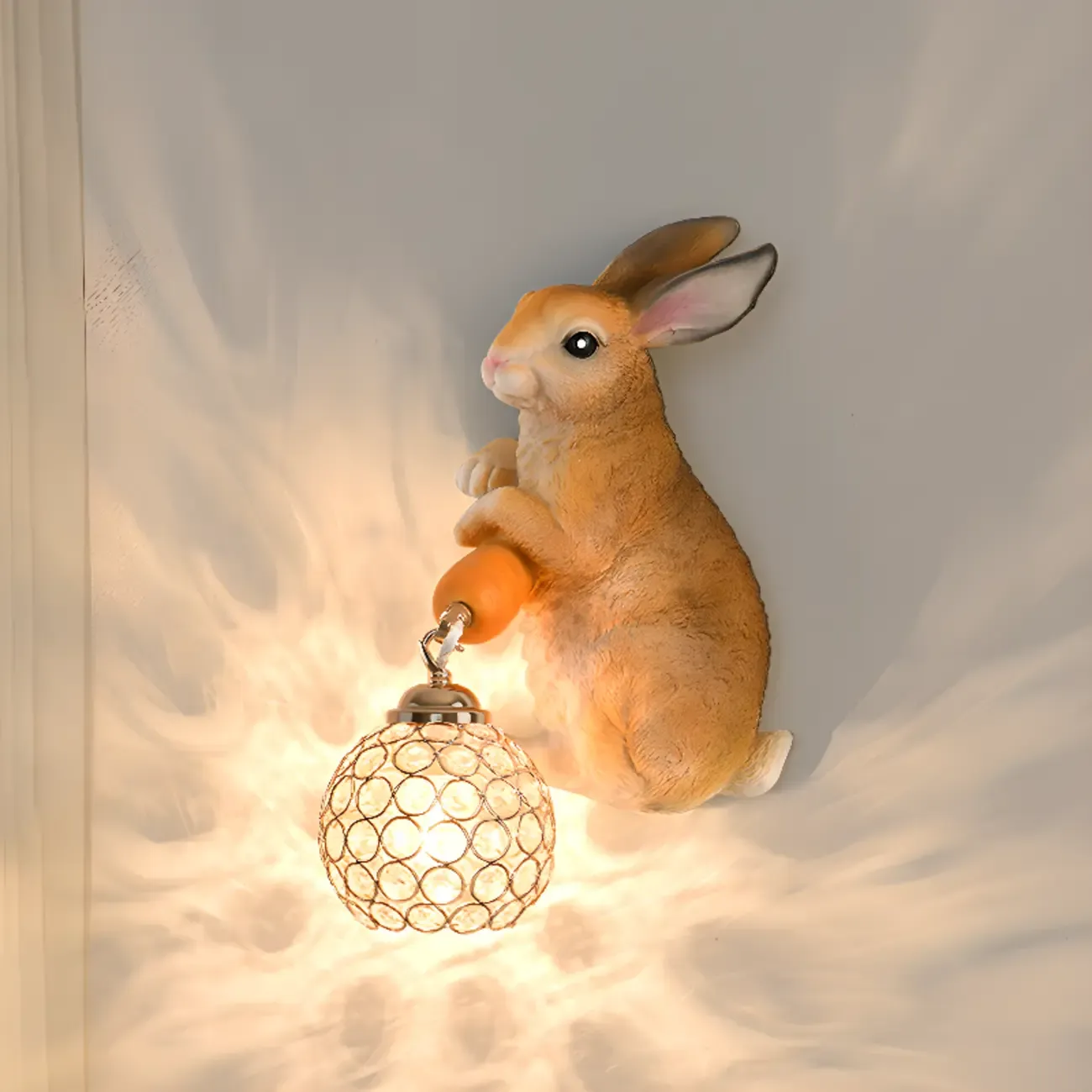 Kids Rabbit-Shaped Resin Wall Sconce with Crystal Shade