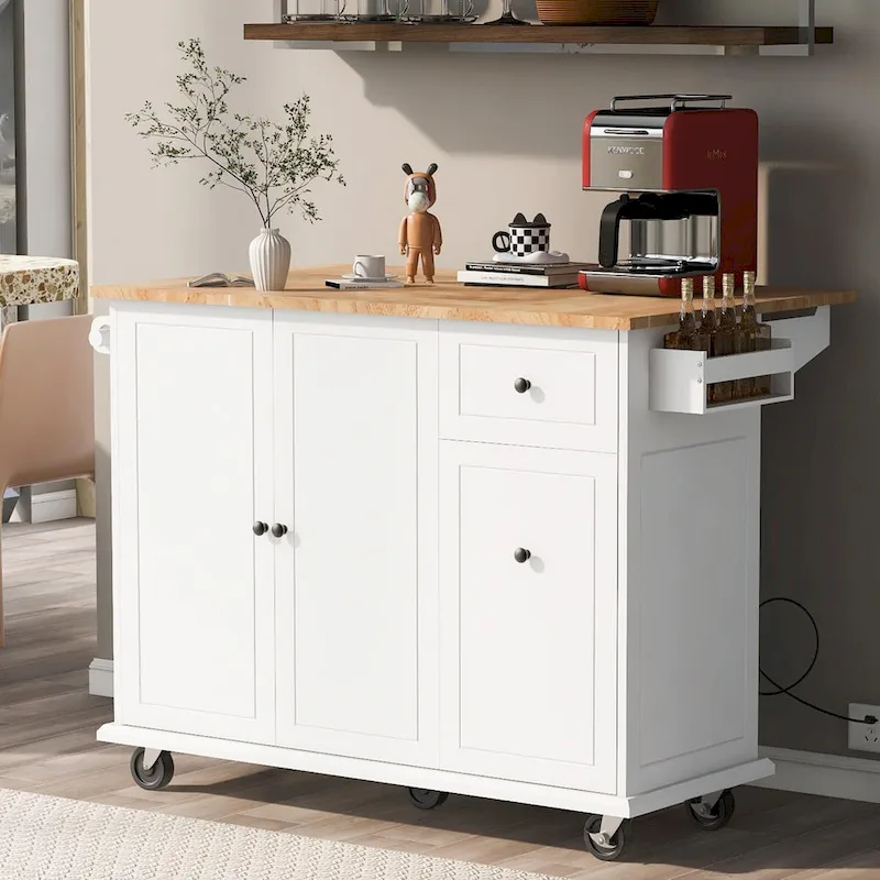 Rolling Kitchen Cart with Drop Leaf, Storage Rack, and 3-Tier Cabinet Organizer