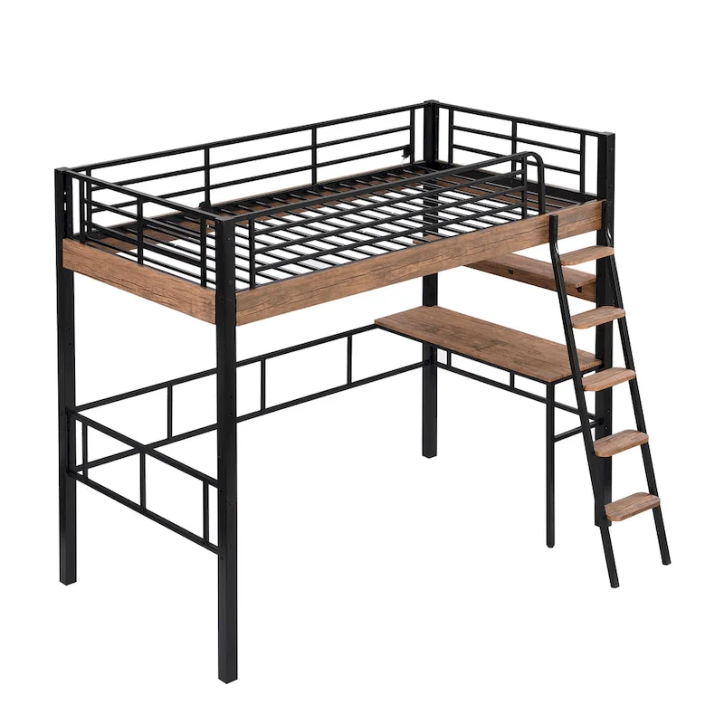 Twin Metal Loft Bed with Desk