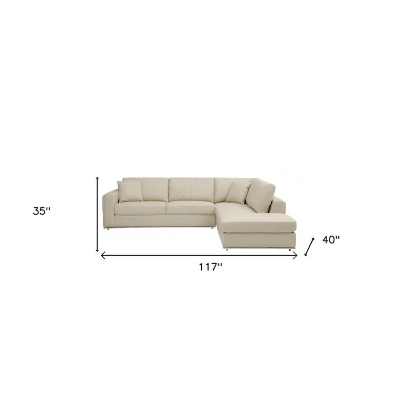 Beige Italian Leather Reclining L-Shaped Corner Sectional Sofa, 2-Piece Power Recliner