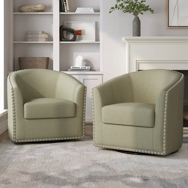 Upholstered Swivel Accent Chairs with Nailhead Trim, Set of 2