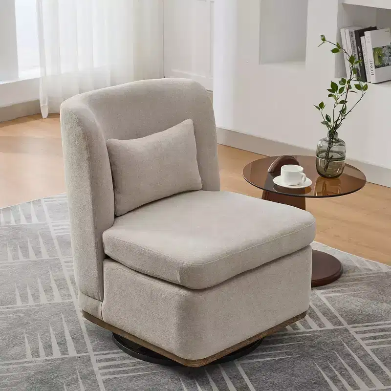 TUYOHW 25.2 Modern Chenille Swivel Chair,Chair with Pillow,Pocket Spring Cushion,Metal Base,Armless Accent Chair for Living Room,Office,Lounge
