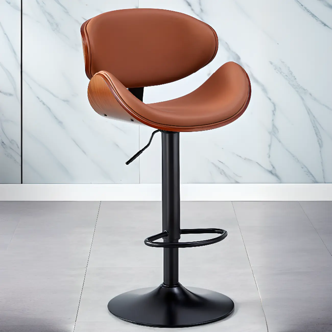 Bucket Adjustable Swivel Leather Bar Stools